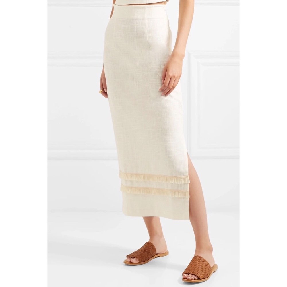 STAUD Women’s Andy fringed linen-blend midi skirt in ivory - Picture 2 of 10
